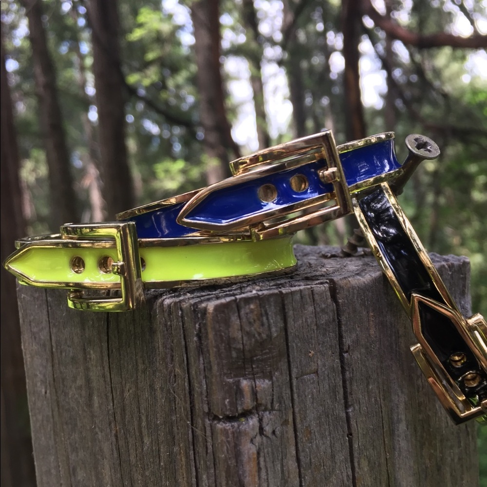 Enamel and gold metal belt buckle bangle bracelets bundle of 3 gold bracket HP25 - Picture 3 of 16